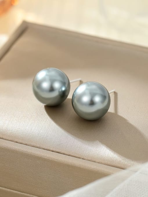 ES2552 [14mm] 925 Sterling Silver Imitation Pearl Round Minimalist Stud Earring